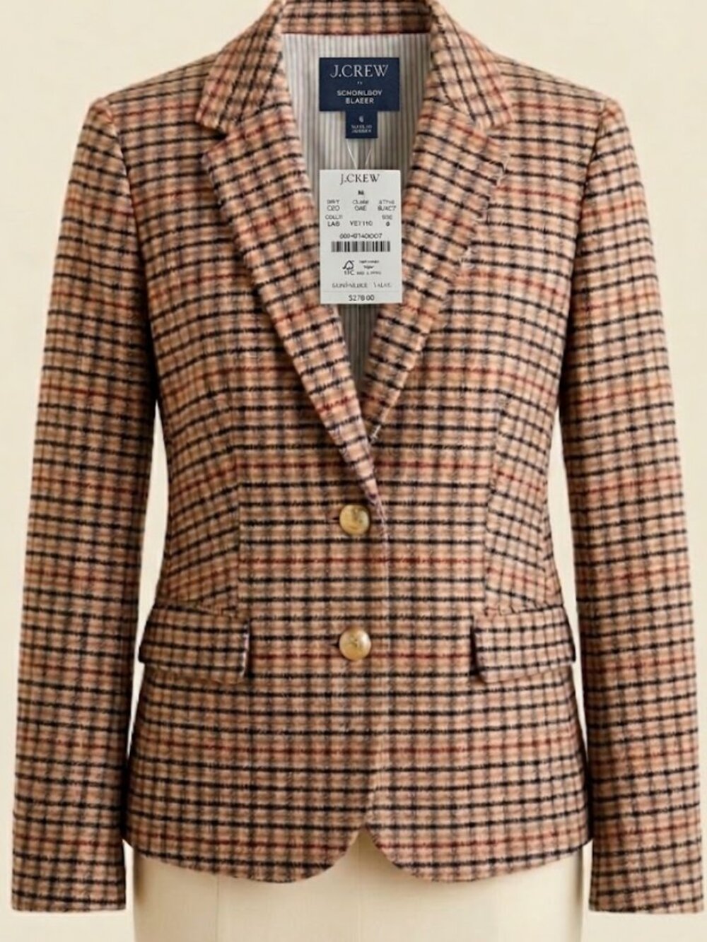 NWT J.Crew Schoolboy Wool Blend Blazer in Glen Plaid Tweed NWT $278